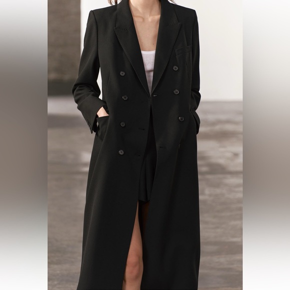 Zara Tailored Double Breasted Coat Black ZW COLLECTION size XS NWT - Picture 4 of 16